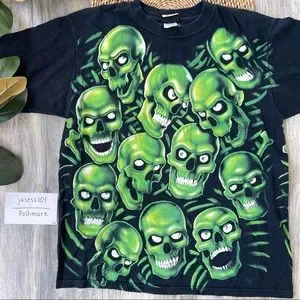 Liquid Blue | Shirts | Liquid Blue All Over Green Skull